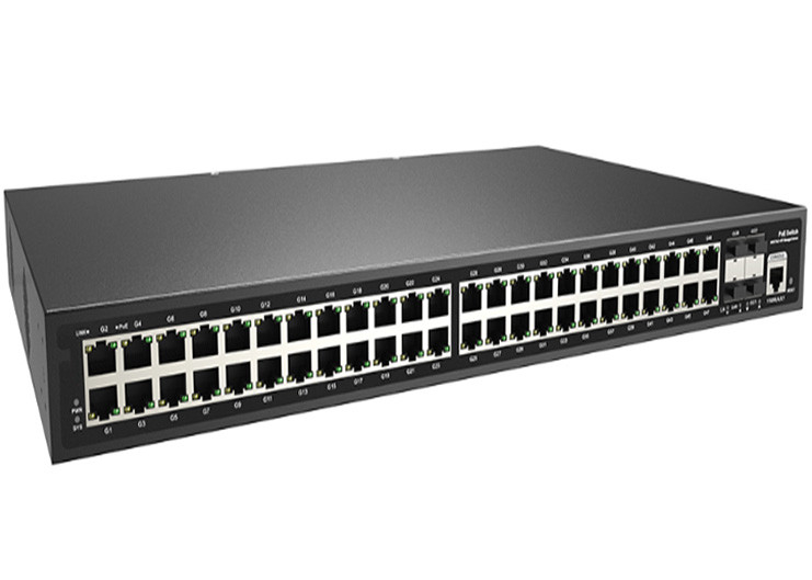 48x10/100/1000M RJ45 সহ সম্পূর্ণ গিগাবিট 52 পোর্ট L2+ পরিচালিত 48 পোর্ট POE সুইচ