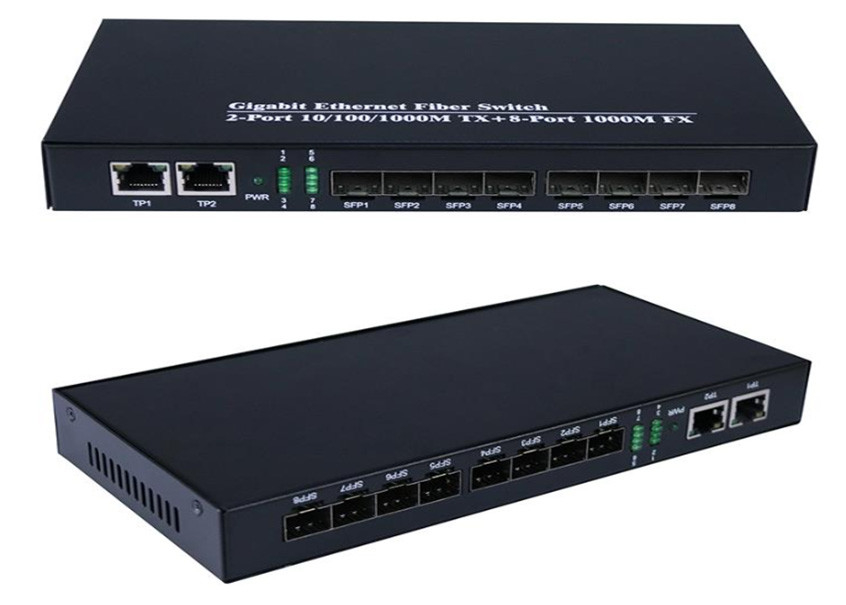 গিগাবিট ইথারনেট ফাইবার সুইচ 1.25Gbps 8 এসএফপি ফাইবার পোর্ট এবং 2 আরজে 45 পোর্ট